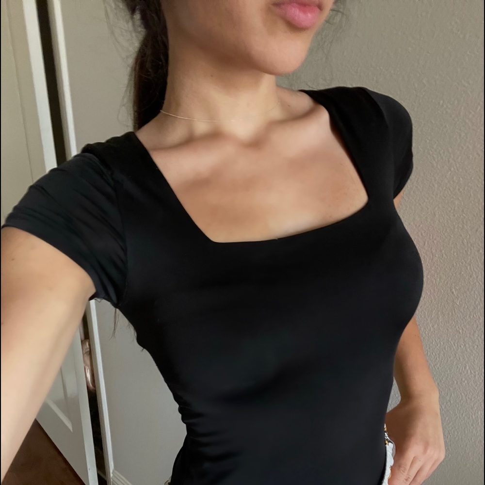 Black Square Neck Bodysuit